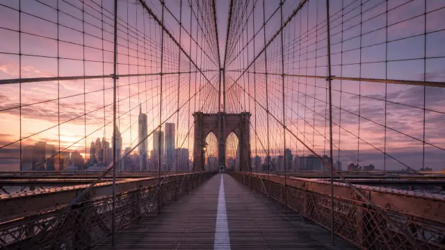 Atardecer en la Brooklyn Bridge con Manhattan