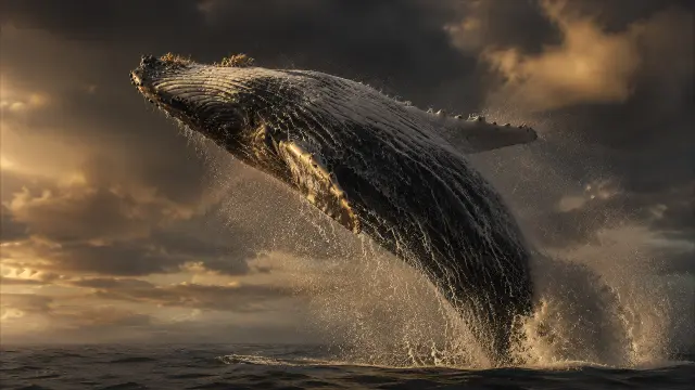 Ballena jorobada saltando en tormenta dramática