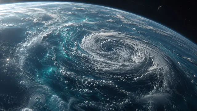 Huracán masivo visto desde el espacio sobre el océano