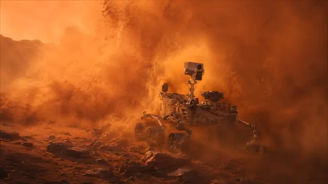 Rover marciano en tormenta de arena gigante