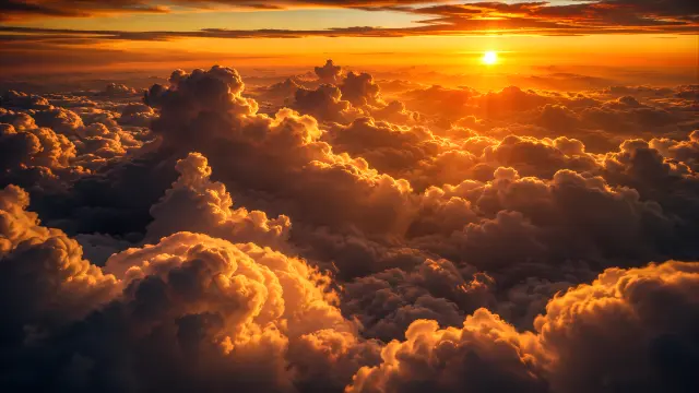 Atardecer dorado entre nubes en el cielo