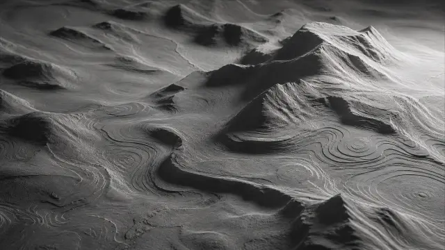 Paisaje de montañas onduladas en blanco y negro