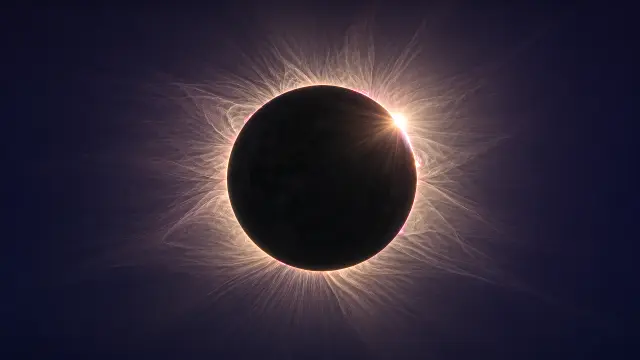 Eclipse solar total con corona solar brillante