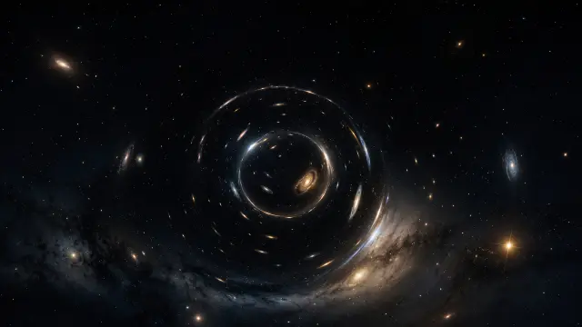 Galaxias y agujero negro en el espacio profundo