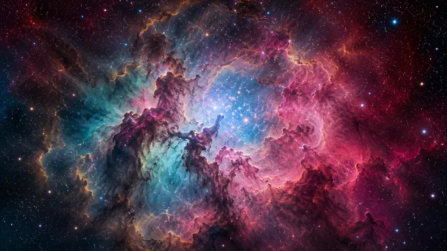 Nebulosa colorida con estrellas brillantes en el cosmos