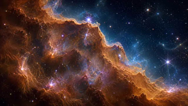 Nube de gas y polvo con estrellas brillantes en el espacio