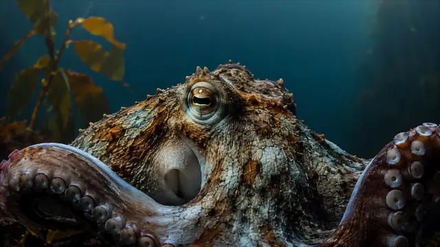 Pulpo real mirando directamente al espectador