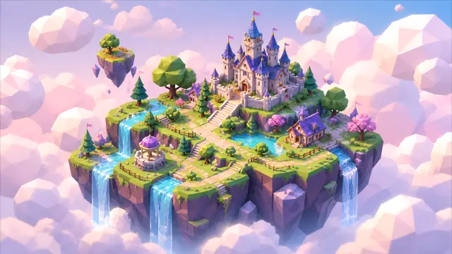 Castillo flotante en un mundo de fantasía