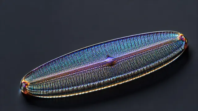 Microscopio de diatomea con textura iridiscente