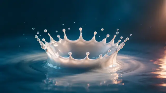 Corona de salpicadura de leche en agua azul