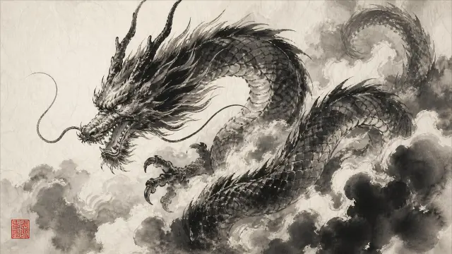 Dragon en la nube estilo pintura china antigua