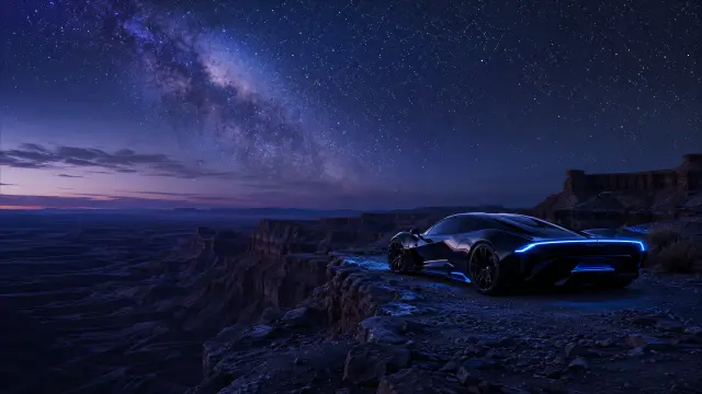 fondo de pantalla coche deportivo en cañón estrellado