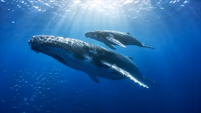 Ballena Jorobada y Cría en el Océano
