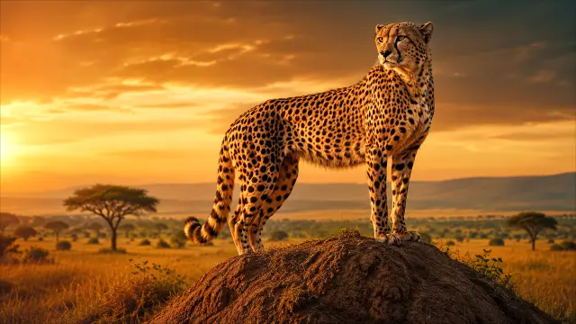 Guepardo en acantilado al atardecer africano