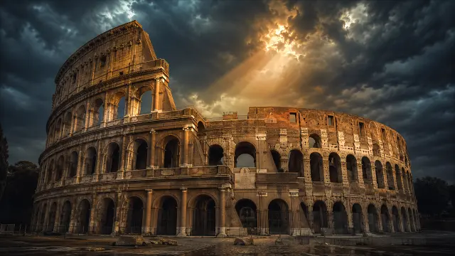 Coliseo Romano bajo tormenta dramática