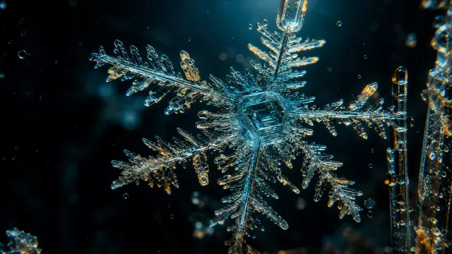 Cristal de hielo en cámara macro luminosa