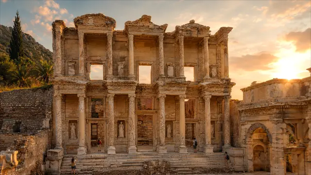 Templo romano al atardecer en ruinas