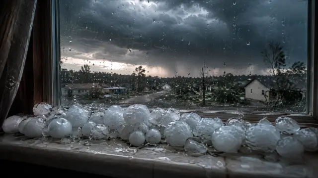 Tormenta con granizo en la ventana