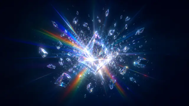 Explosión de cristales brillantes en el espacio